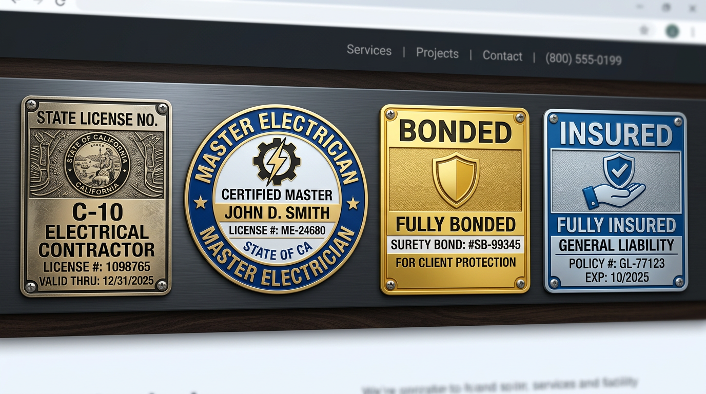Close up composite of licensing badges